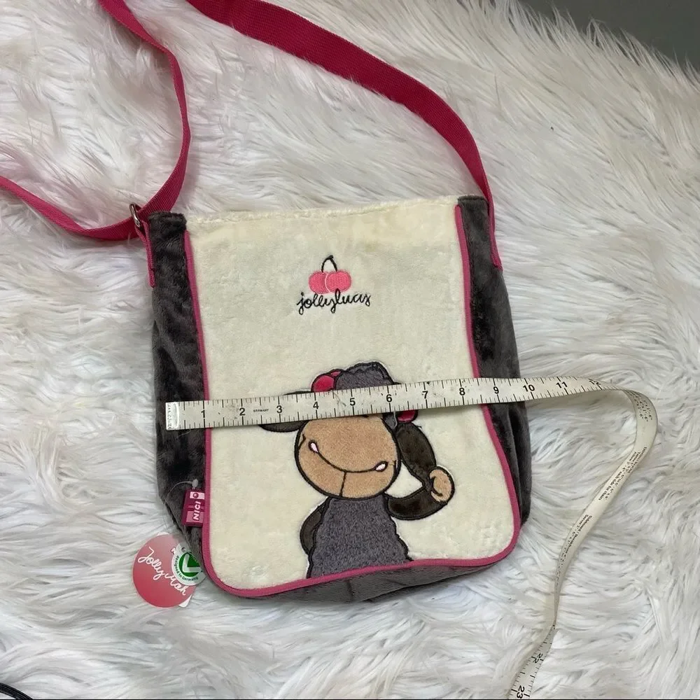 NEW NICI Jolly Luccy sheep print white pink faux velvet crossbody / shoulder bag